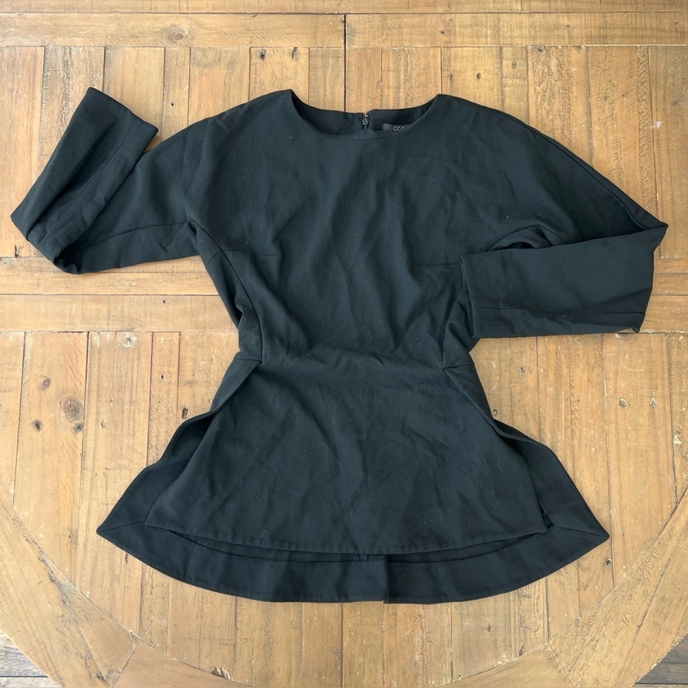 COS Structured Black Peplum Top Women’s 4 Long Sleeve Side Slit Zip Back Modest